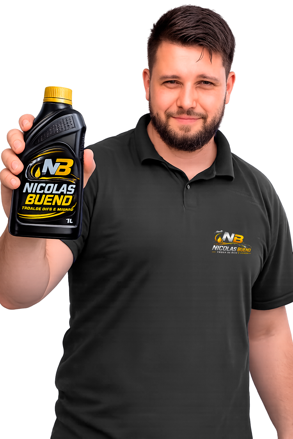 Profissional da NB segurando lubrificante Nicolas Bueno